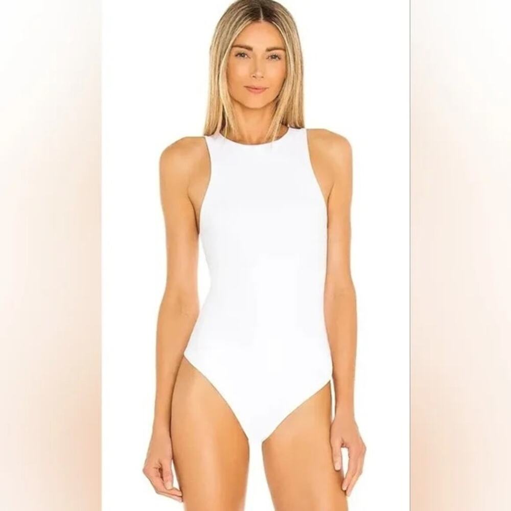 ALIX NYC Bodysuit White Ribbed Tank Stretch Cotton Minimalist Size Small Minimal